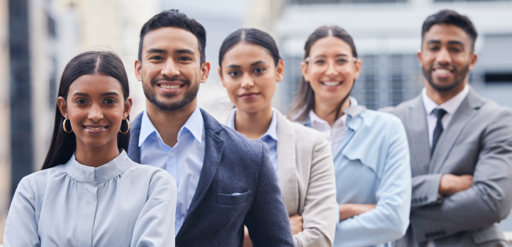 This team conquers all. Shot of a diverse SaaS Sales group of businesspeople standing in a line